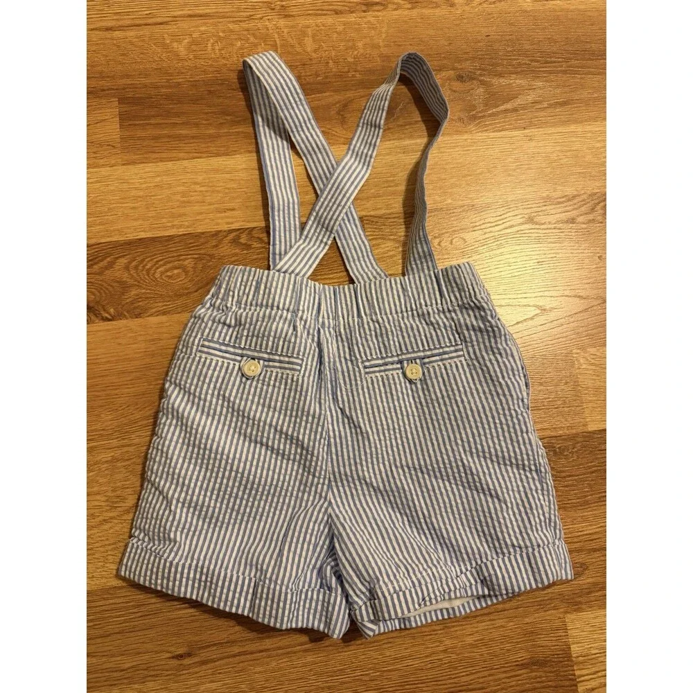 Ralph Lauren Baby Seersucker Shorts 9M‎ Blue White Striped Suspender